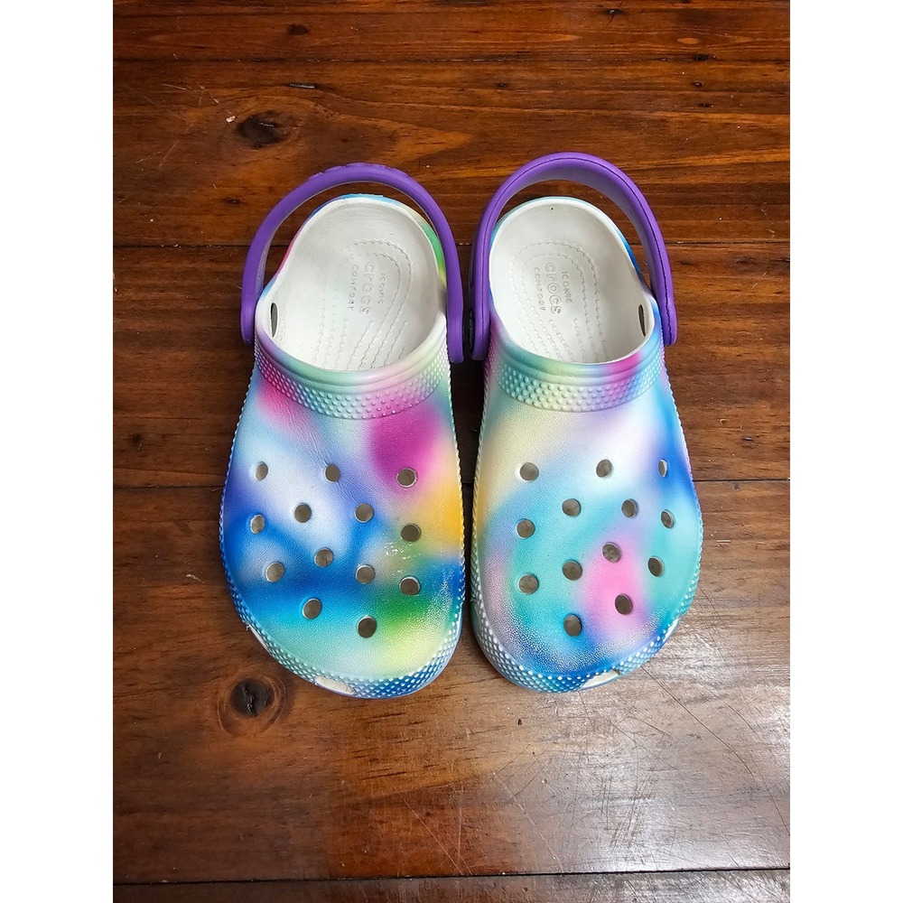 Crocs Kids Classic Clog Tie Dye Multi Color Purple Strap Shoes Size C11